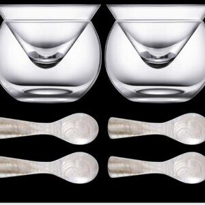 Glass Caviar Serving Set with 4 Pcs Mother of Pearl Spoons 3.2 Inch Caviar Dish